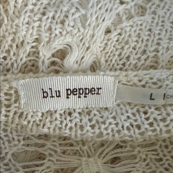 Crochet Knit Sweater Cream Ivory Boho Featival Concert Cottagecore L Blue Pepper - Picture 4 of 4